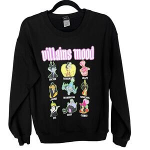 Disney Womens Small Black Villains Sweatshirt Crew Neck Fleece Cotton Blend
